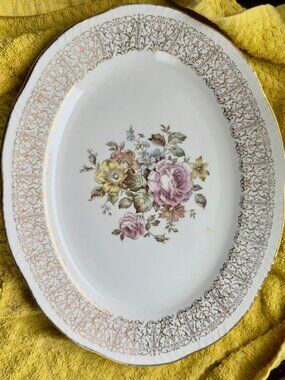 “Monticello” by Homer Laughlin Vintage Floral Gold Trim Serving Platter